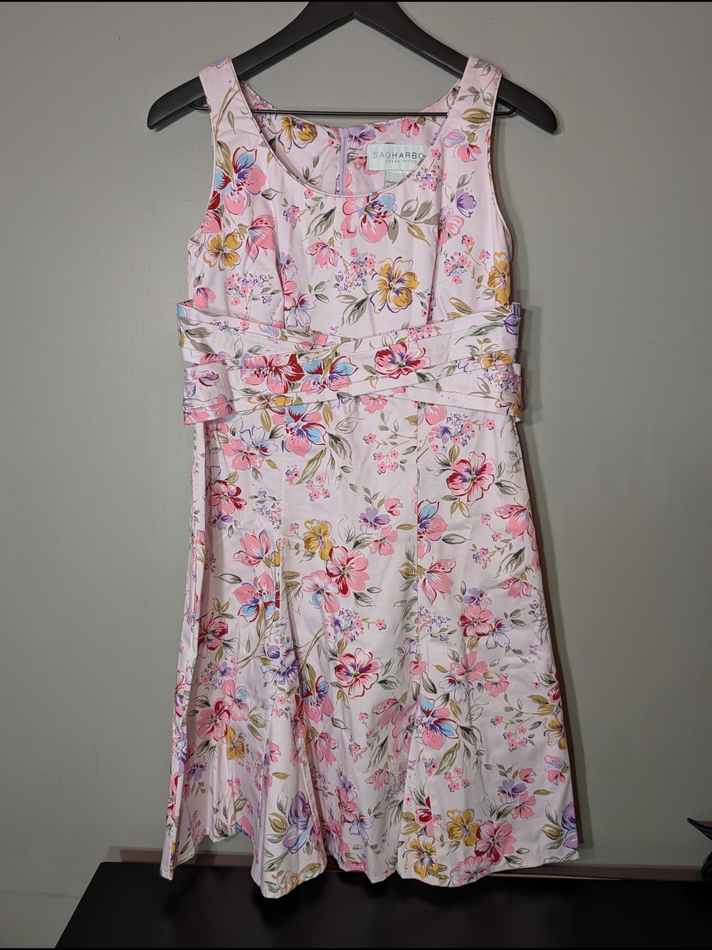 Sag Harbor Light Pink Floral Belted A-Line Dress Vintage